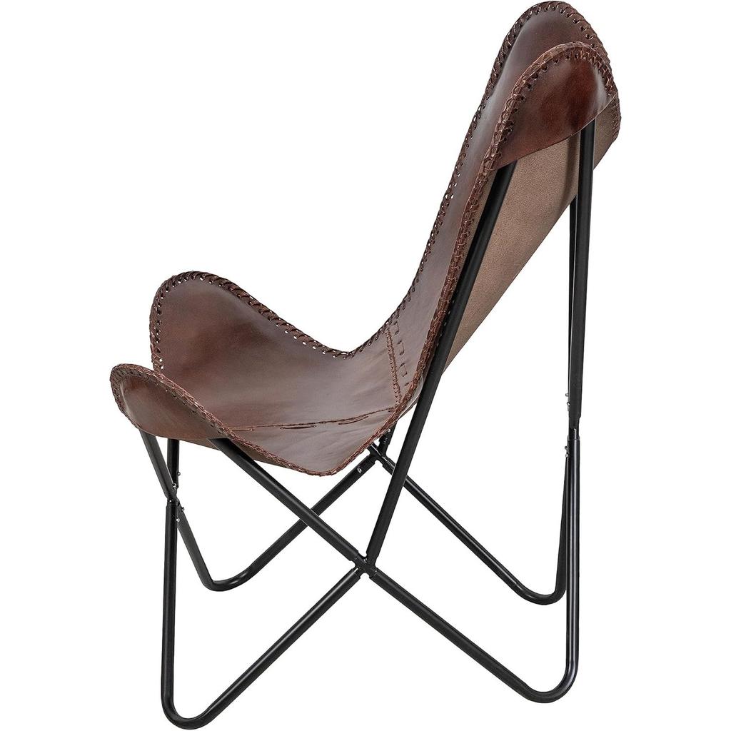Vintage Brown Leather & Arm Butterfly Chair | Genuine Tan Leather Butterfly Chair Home Decor | Handmade Chair