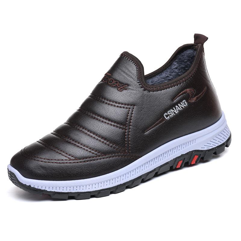 

Winter new men s old Beijing cotton shoes, piled and thickened warm medium and old cotton boots, one pedal, elderly snow boots 44 темно-коричневого кольору