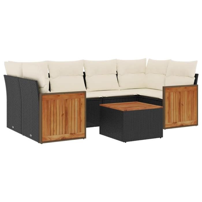 VidaXL Salon de Jardin avec Coussins 7 pcs, Canapés de Terrasse, Ensemble de Meubles de Patio, Mobilier d'Extérieur, Noir 3259879