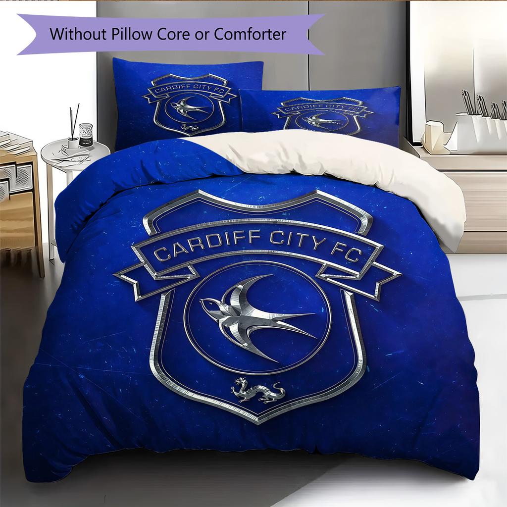 Cardiff City FC Pattern Bedding Quilt Set Home Decoration Gift (1 * Duvet Cover + 2 * Pillowcase Without Core)