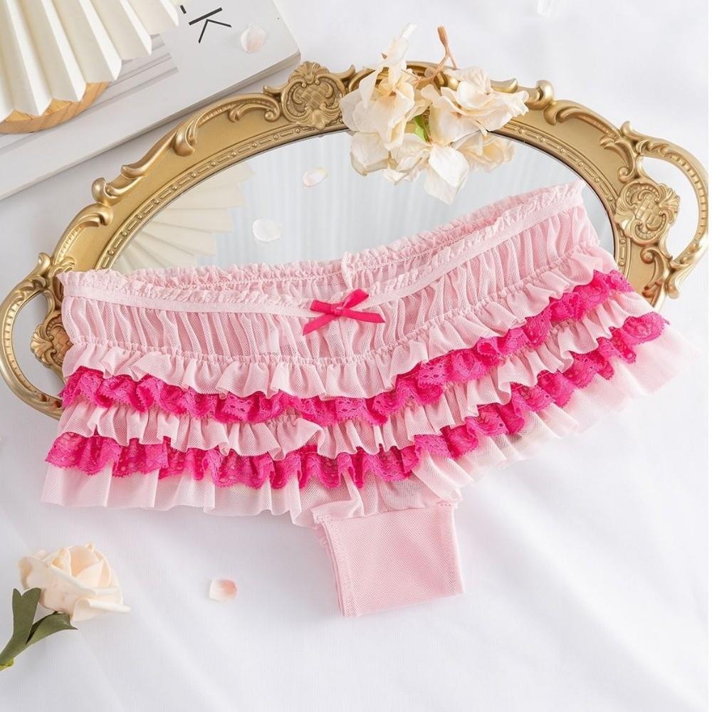 Bow Mesh Women's Underwear Ruffle Sweet Lace Briefs Cute Lace Panties Gift