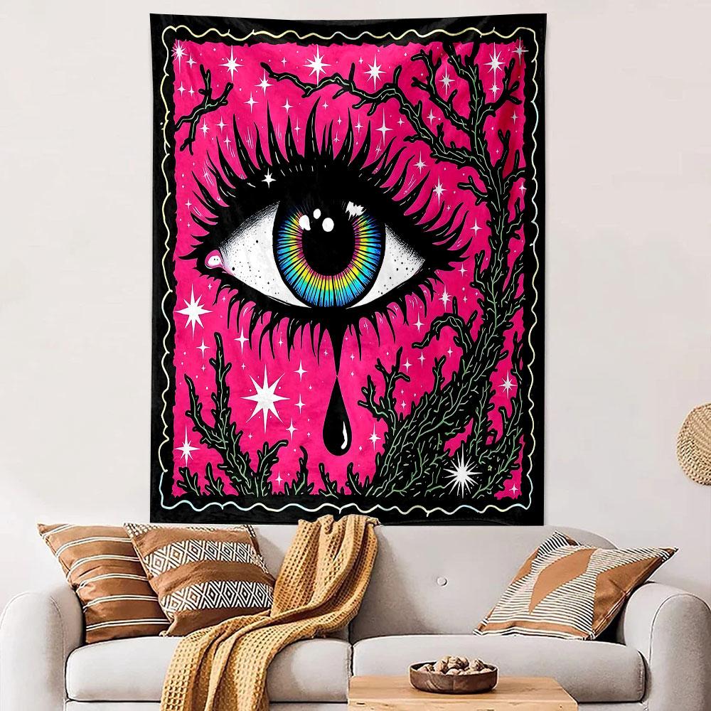 "Cosmic Eye with Tear on Pink" Patterned tapestry home decor, suitable for bedroom and living room, gift