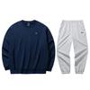 Solid Color Warm Round Neck Pullover Sweatshirt Elastic Waist Fleece Cuffed Pants Casual Sports Suit 972448711-6+172448301N-1