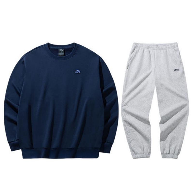 

Anta Solid Color Warm Round Neck Pullover Sweatshirt Elastic Waist Fleece Cuffed Pants Casual Sports Suit 972448711-6+172448301N-1 XXL