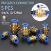 5Pcs PM Series Bulkhead Straight Pneumatic Fitting,4-12mm Push-to-Connect Quick Release Hose Connector for Air Compressor System