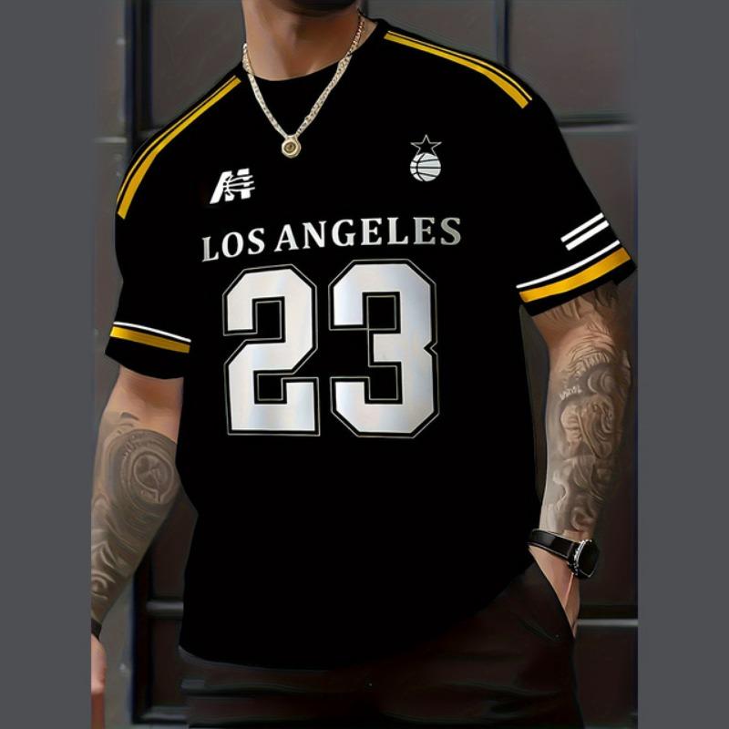 Mens Sports Short Sleeve T Shirt Los Angeles 23 Basketball Jersey Inspired Print Fashion Crew Neck Tee Casual Daily Street Athletic Loose Fitting.