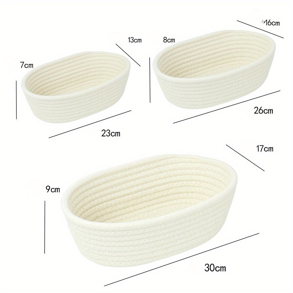 Cotton Cord Storage Basket Storage Box Tabletop Sundries Cosmetics Snack Porch Hand-woven Cotton Cord Storage Basket Oval