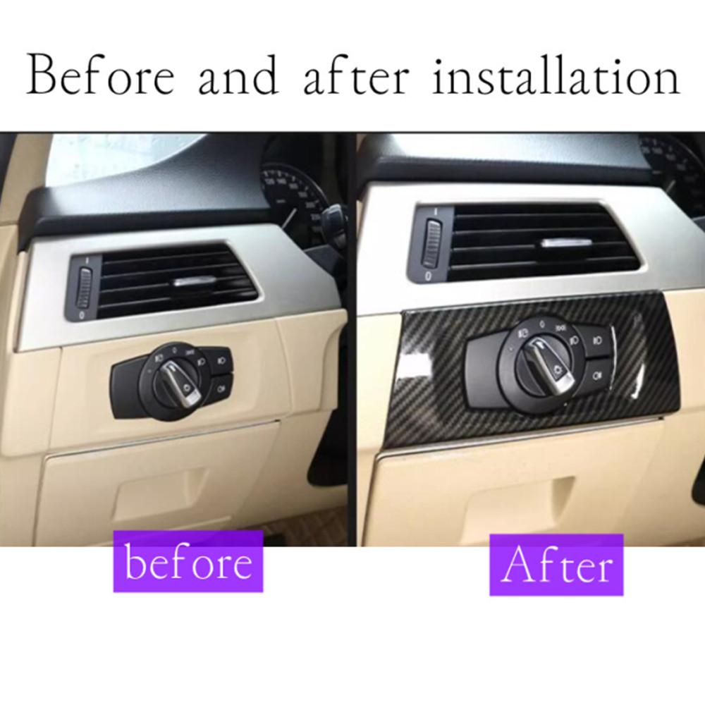 YAQP6 BMW 3 serijai E90 E92 E93 2005-12 ABS Automobilio stiliaus priekinių žibintų jungiklio mygtuko rėmelio apdailos dangtelio lipdukai Automobilio interjero aksesuarai