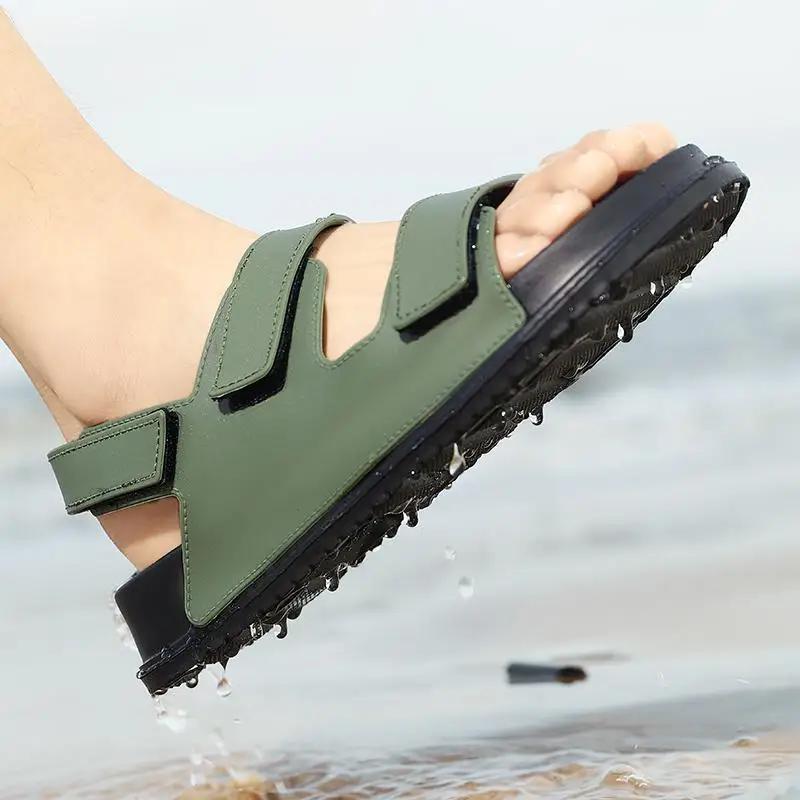 Sandálias Masculinas com Velcro Slip-on Masculinas Verão Plataforma Salto Anabela Chinelos Respiráveis Sapatos de PVC Confortáveis Sapatos de Praia Respiráveis
