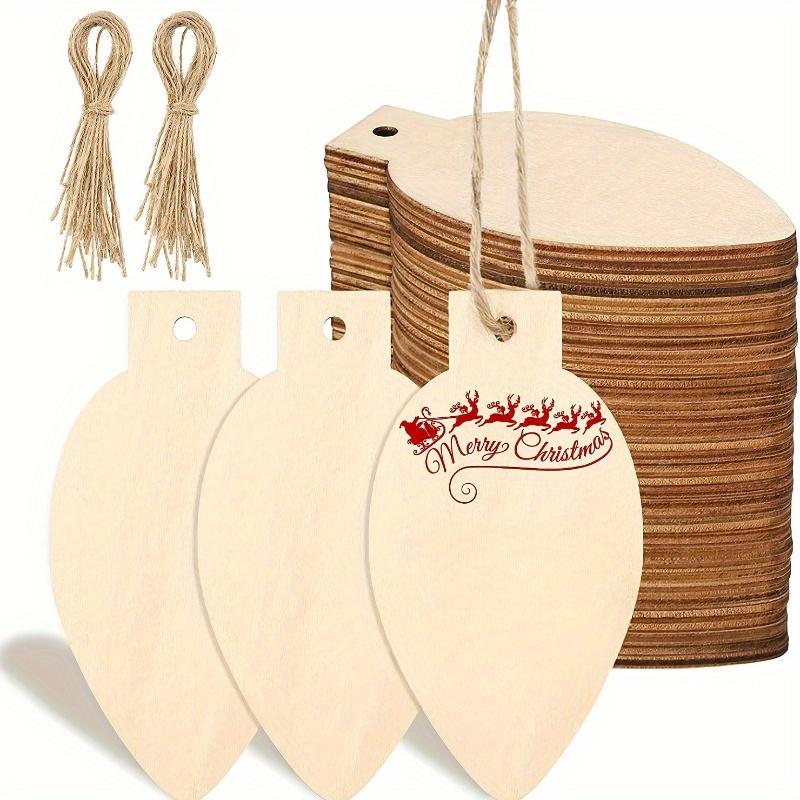 50pcs Unfinished Wooden Light Bulbs and Wooden Chips DIY Blank Christmas Wooden Hanging Decorations Hanging Ornaments for Christmas