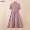 ZANZEA Women Elegant Round Neck Summer Casual Short Sleeve Long Dress