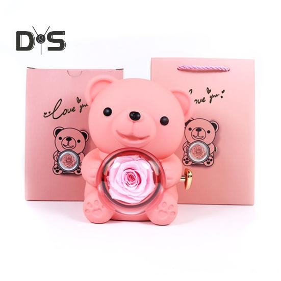 

Подарочная коробка с консервированным медведем-обнимашкой и сумочкой, вечный цветок, вращающийся держатель для украшений в виде медведя для женщин на День святого Валентина 1 Set розовый