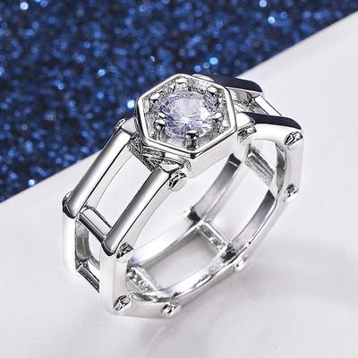 Ny moderne design gifteringer for kvinner Geometrisk form uthult bånd Rund Cubic Zirconia Stilig Allsidige kvinnelige smykker