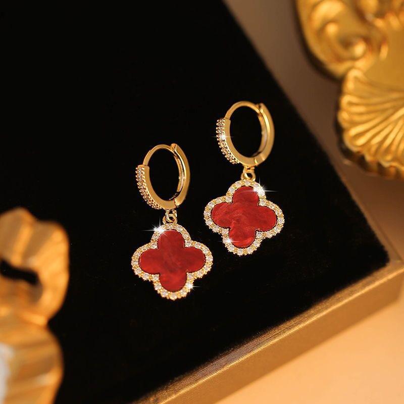 High-End Women's Green Four-Leaf Clover Dangle Earrings - 2025 Trendy Fashion Jewelry