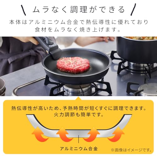 Iris Ohyama 20cm Frying Pan with Detachable Handle, Diamond Coated, Dishwasher Safe, Oven Safe, IH & Gas Stove Compatible, NTF-SEI20F, Black Metallic