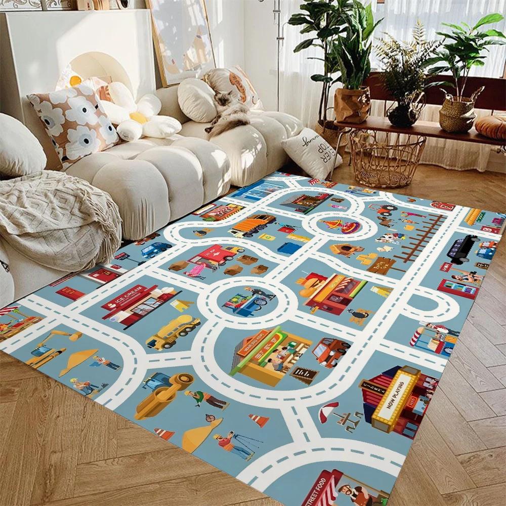 Map Illustration Children's Carpet Home Decoration, Large Size For Study And Bedroom, Noise-Reducing And Dirt-Resistant