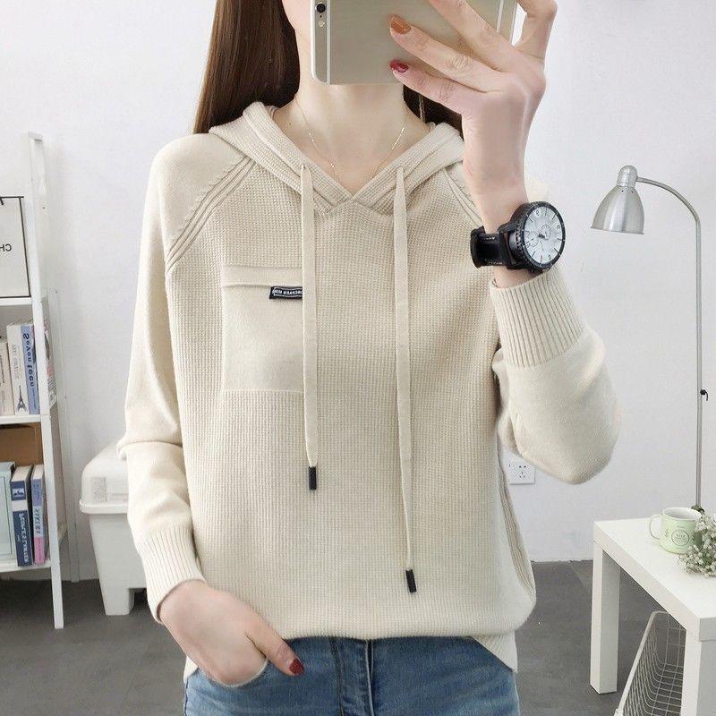 Suéter con capucha Suéter para mujer Moda estilo occidental Suéter suelto Camisa de fondo Parte superior