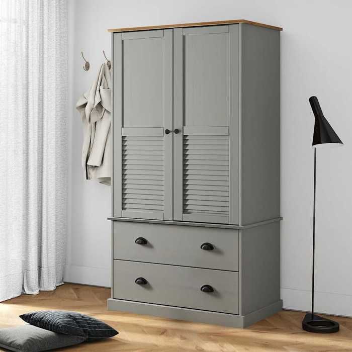 VidaXL Wardrobe VIGO Grey 90x55x170 Cm Solid Pine Wood, Storage Cabinet, Wardrobe Organiser, Cabinet, 353165