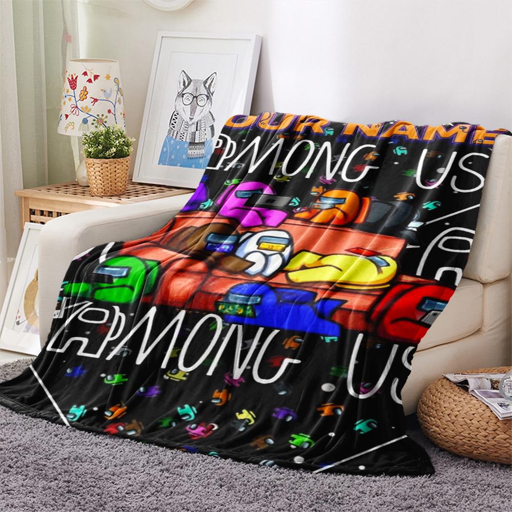 1PC Custom Name Among us Patterned Flannel Blanket Suitable For All Seasons for Home Decor Warmth and Comfort Gifts Holiday Present