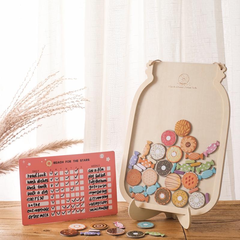 Kids Reward Jar with Stars, Candy,Cards That Can Be Recorded Kindergarten Family Reward Collection Jar Baby Wish Progress Item