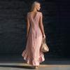 2026 Nouvelle Mode Romantique Sans Manches Col en V Ourlet à Volants Lin Longue Robe pour Vacances d'Été