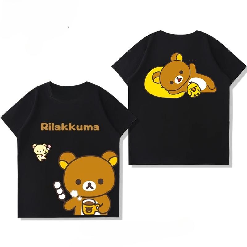 Anime Shirt Rilakkuma Cartoon Cotton Crewneck Casual Kawaii Unique Printed Tee Boy Girl Cute Style Camisa Y2k Clothes Women Tops