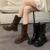 Retro Women's Shoes Maillard Brown Boots Platform Black Short Boots Women's 2025 New Autumn British Style Martin Boots