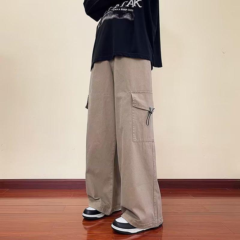 Overalls Men's Autumn New Ins Tide Brand Solid Color Loose Straight Pants Fashion Cotton Drawstring Casual Pants