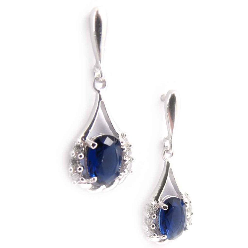 Les Trésors De Lily [J8741] - Silver Earrings 'Angélique' Silver-white Sapphire (rhodium-plated) - 24x10 Mm