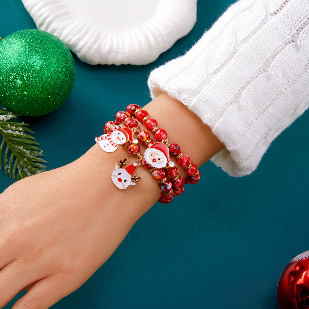 Christmas Santa Claus Tree Snowflake Multi-Layer Bracelet Cute Deer Snowman Candy Acrylic Beaded Bangles For Women Men Jewelry