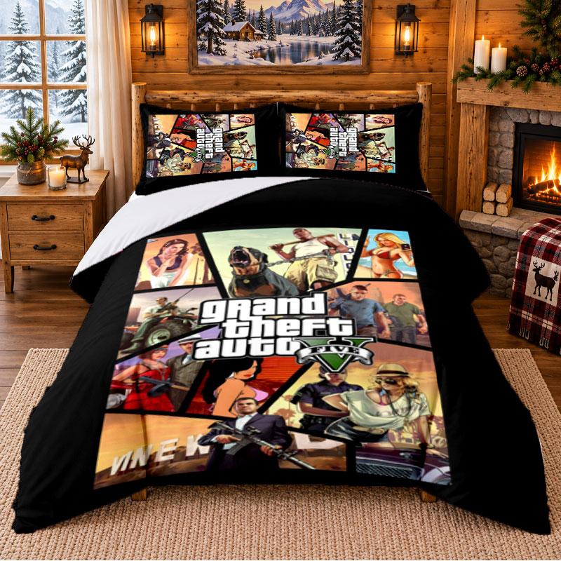 Povlečení s motivem Grand Theft Auto 3dílná sada Prostěradlo a povlaky na polštáře Pro vnitřní ložnici