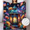 Spring And Summer Colorful Flower Small Lantern Pattern Flannel Small Blanket Soft Warm Blanket, Suitable for Sofa Blanket, Home Leisure Blanket, Air-