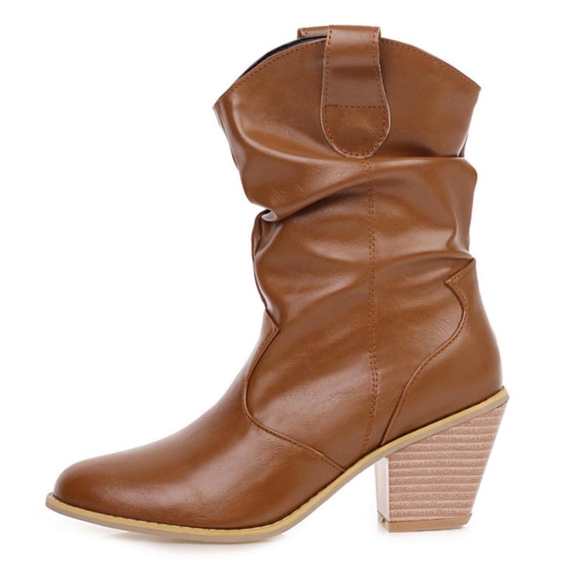 Bottines décontractées pour femmes, talons punk, noir, rouge, blanc, plissées, cowboy, cowgirls, automne, hiver, fête, chaussures courtes pour dames 2024