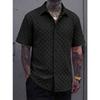 Mens Jacquard Short Sleeve Lapel Casual Check Fashion Shirt