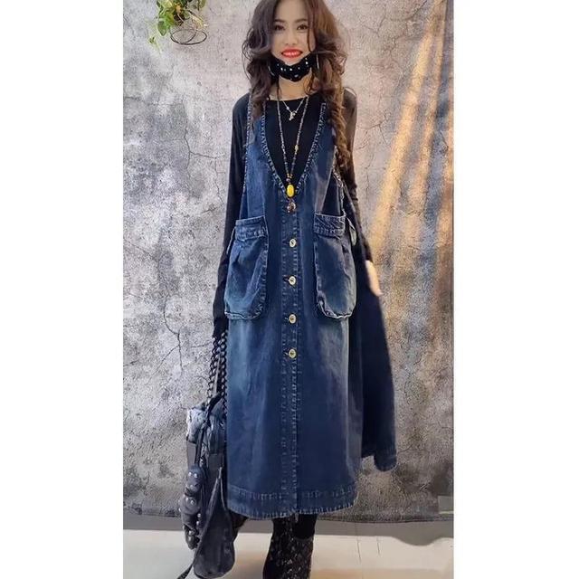 

Весенняя мода старый трехмерный карман джинсовая жилетка юбка тонкая повседневная большой размер ремень юбка женская прилив 2XL