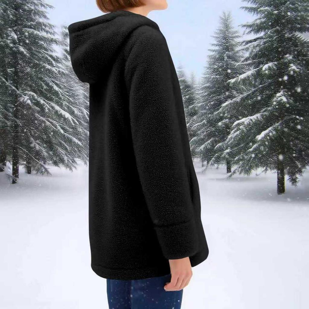 Women's Solid Color Fashionable And Winter Zipper Pocket Lamb Wool Jacket