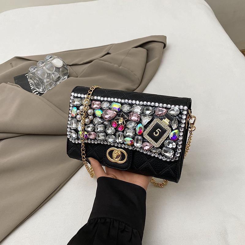 Premium bag women's new versatile small fragrant chain messenger bag fashionable diamond-encrusted clutch bag dinner bag