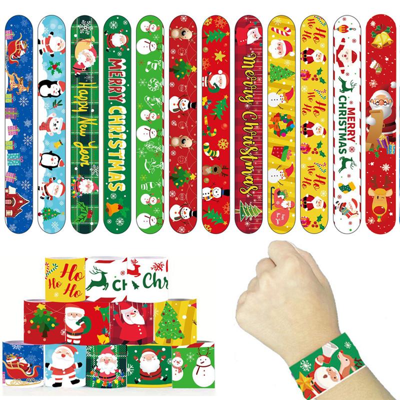 

6/48Pcs Christmas Slap Bracelets Fidget Toys Santa Claus Snowman Xmas Snap Wristbands For Kids Classroom Prizes Xmas Gifts (As shown-19180)-