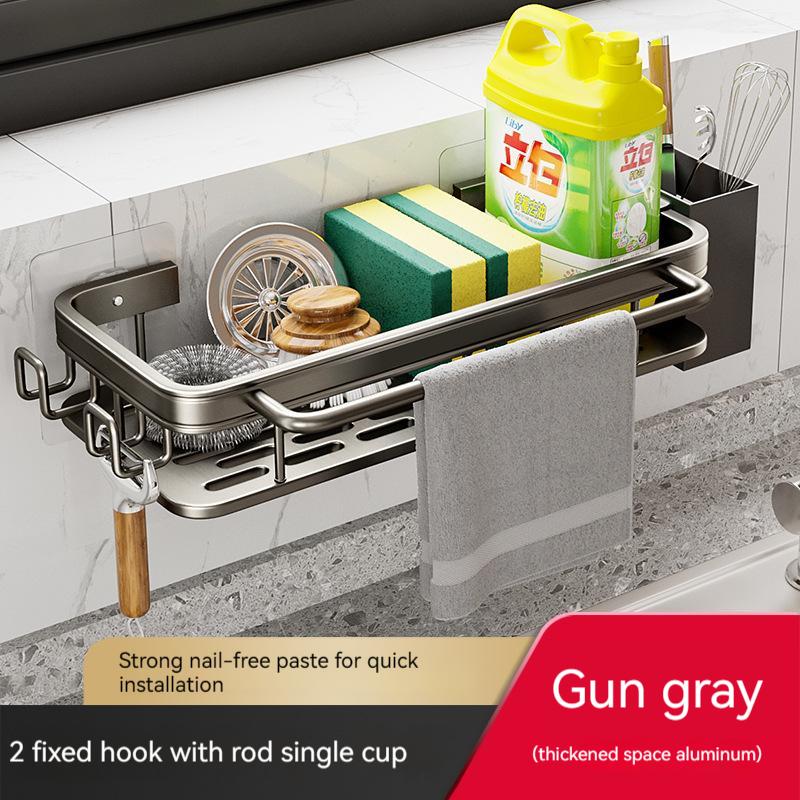 

Космический алюминиевый кухонный органайзер для раковины, губки, мыла, подставка для хранения, держатель для слива, корзина для ванной комнаты, полка для шампуня