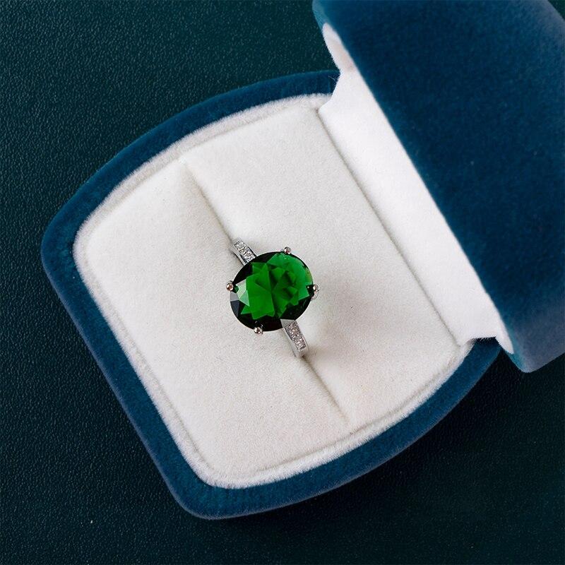 POMOiii Luxury Emerald Ring 925 Silver Plated Rings For Women Vintage Anniversary Party Ring Graceful Lady's Jewelry Romantic