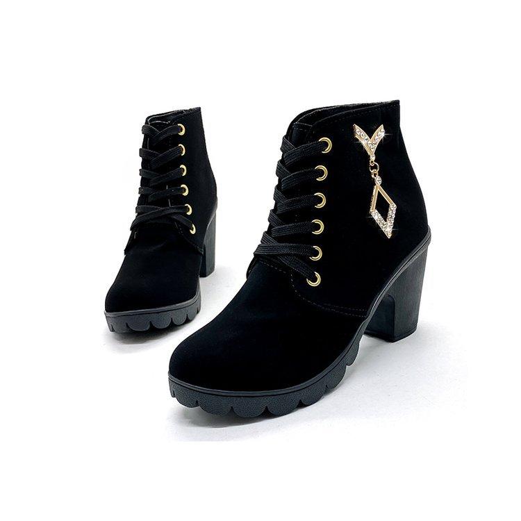 New high-heeled thick-heeled women's boots, muffin thick-soled Martin boots, large-size women's short boots 42.
