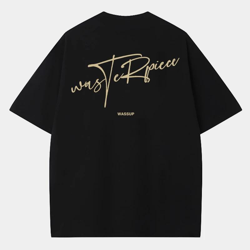 Summer Men's Retro Heavyweight New T-shirt, Loose 100% Pure Cotton Letter Print Casual Short-sleeved Wear