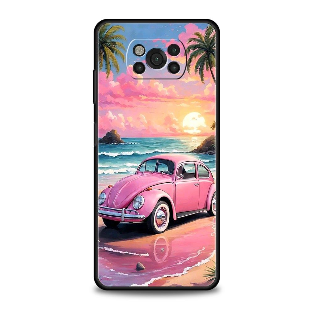 

Модный розовый чехол для телефона с рисунком машины для Xiaomi Poco F7 F6 F5 F4 F3 X6 X5 X4 X3 NFC F7 Ultra M4 C51 C55 GT 5G Мягкий ТПУ чехол-сумка Poco F5 Pro