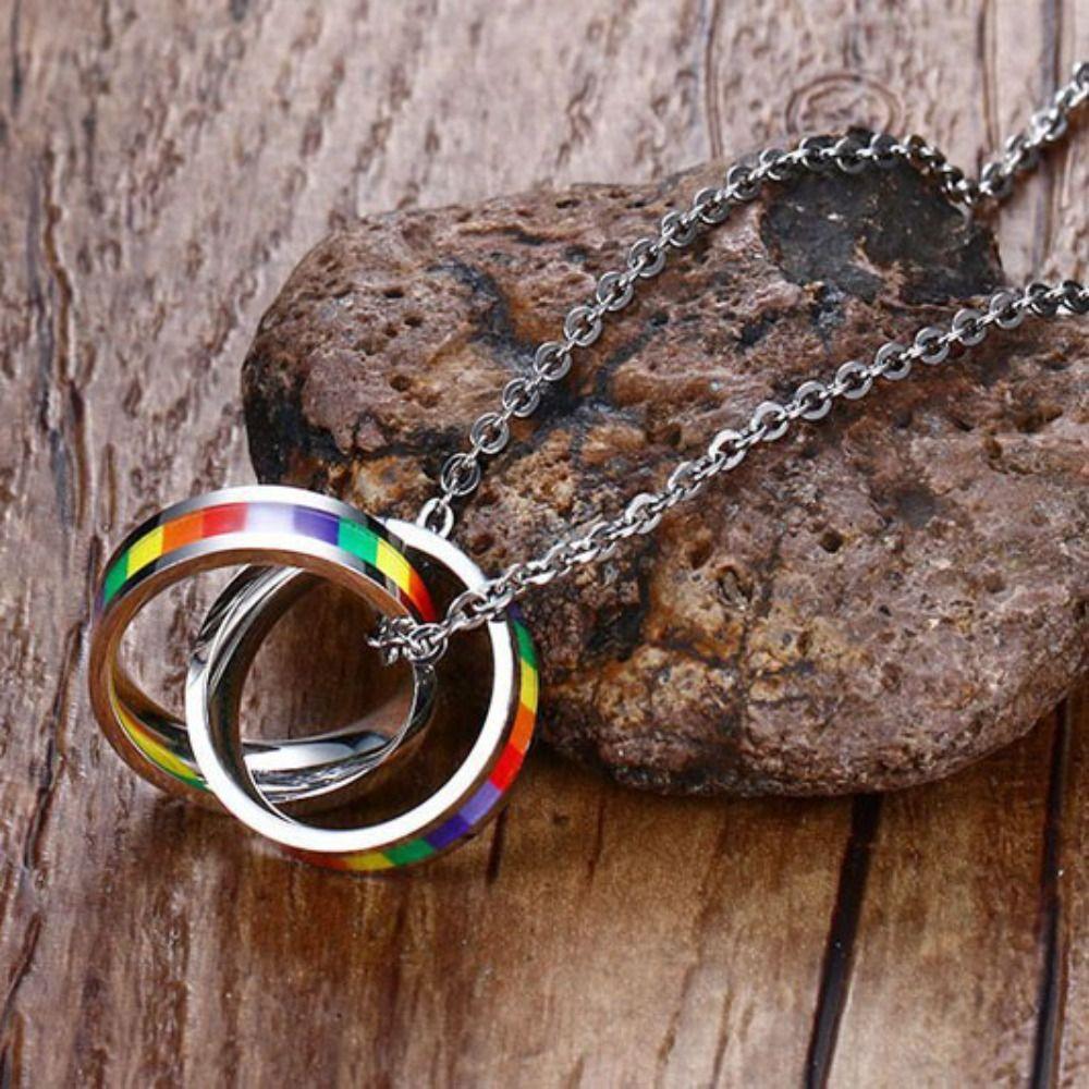 Pride Day Ring Pendant Necklace Turkish Charm Titanium Steel Necklace Rainbow Necklace  Pride Month