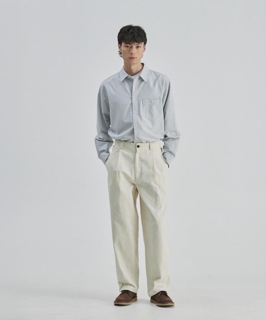 Guernsey Woollens Corduroy Single-Pleat Wide Pants - Ecru