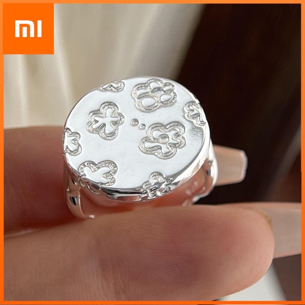 Xiaomi 925 Sterling Silver Rings for Women Couple Minimalist Handmade Simple Big Flower Pattern Ring Fine Jewelry Gift Prevent Allergy