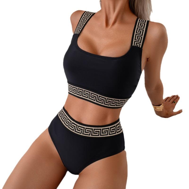 New Women's Characteristic Webbing Suspender Briefs Solid Color Bikini Split Swimsuit