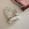1 Pair Oven Gloves Non Slip Flower Grass Pattern Heat Resistant Microwave Mitts for Cooking Kitchen