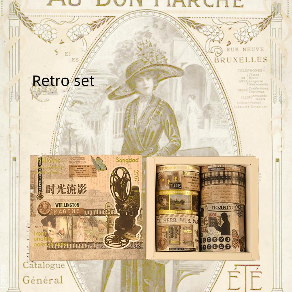 8pcs Retro Gold Washi Tapes Set Forest Nature Adhesive Masking Tape Diary Decoration Stickers