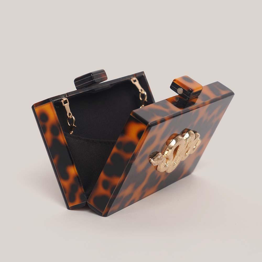 Women'S Tortoiseshell Acrylic Dinner Bag Shoulder Diagonal Span Wedding Banquet Clutch Bag Chain Bag
